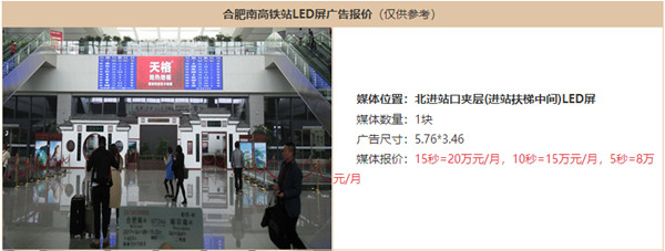 合肥南高鐵站LED屏廣告價格 合肥南高鐵站LED屏廣告價格