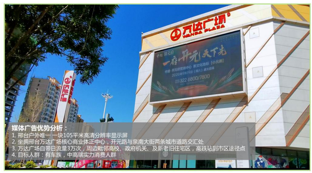 邢臺萬達廣場LED大屏廣告的價格是多少？